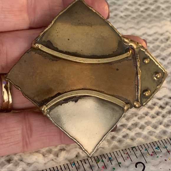Mixed Metal Brutalist Sting ray Brooch Pendant Brass copper silver Art to wear - Picture 5 of 7